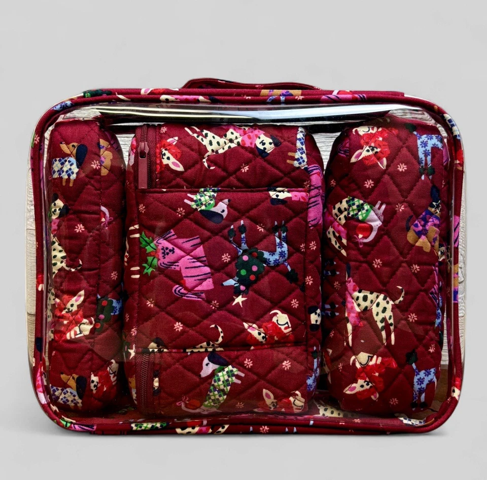 Vera Bradley Perro Rojo Navidad Vacaciones Perros Transparente Estuche Cosmético Set 4 Piezas Foto 2 de 4