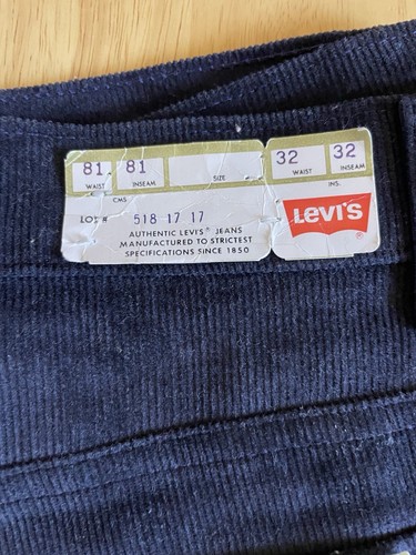 Vintage 80s Levi’s 518 Corduroy Jeans Straight Pants White Tab 32x32 NWT - Picture 3 of 5
