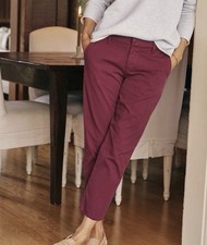 Frank  Eileen Wicklow Chino Twill Red Merlot Raw Hem Ankle Pants Italy Size 8
