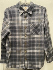 Field and Stream Flannel Shirt MD Mens Black Gray Plaid Long Sleeve Button Up