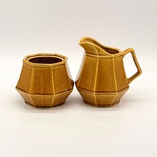 Homer Laughlin Milano Gold Sugar & Creamer Octagonal Mid-Century Modern 3.5"