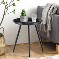 Small Black Side Table Modern Round Metal end Simple Circle Accent for Outdoor