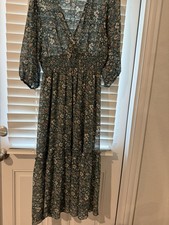 SHEIN Green Floral Maxi Dress V-Neck Elastic Waist Size M
