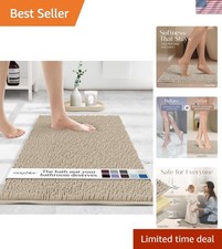 Chic Chenille Bath Mat 23x14 - Extra Soft, Absorbent Non-Slip Design in Beige