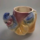 Vtg Shawnee Clown Planter Vase MCM Utensil Holder Circus Decor Yellow Blue Pink