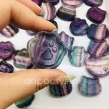 top! Natural Fluorite Quartz Hand Carved Cat-pad Skull Crystal healing 1pc