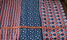 Patriotic Cotton Fabric 3 Patterns Fat Quarters Sewing Quilting Red/Blue/White