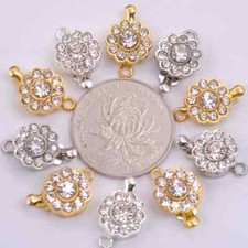 10 Sets Crystal Rhinestone Flower Connector Box Clasp For Bracelets Necklace