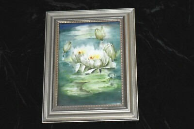 Antique Hand Painted T&V LIMOGES FRANCE LILLY Porcelain Plaque Framed 11'' x 8''
