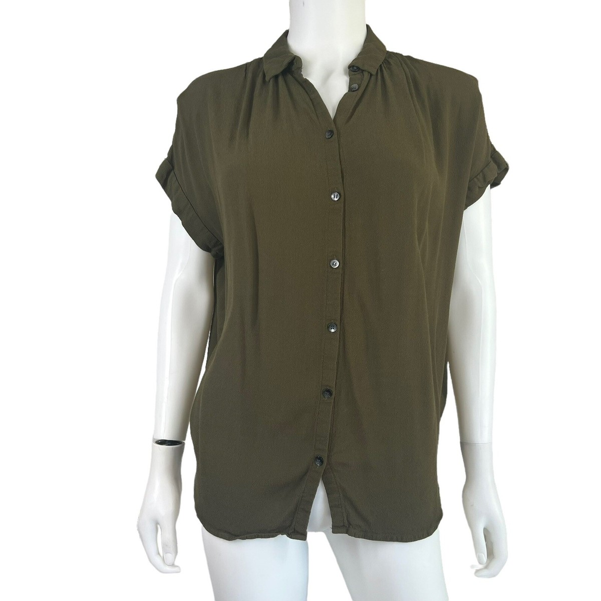 Madewell Womens Central Drapey Shirt Blouse Green Kale Short