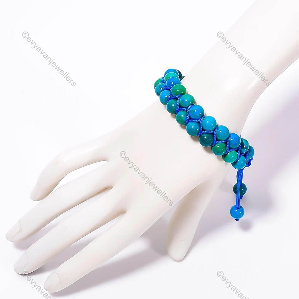 Браслет регулируемый с бисером хризоколла драгоценный камень серебро 925 пробы для женщин - Изображение 4 из 4