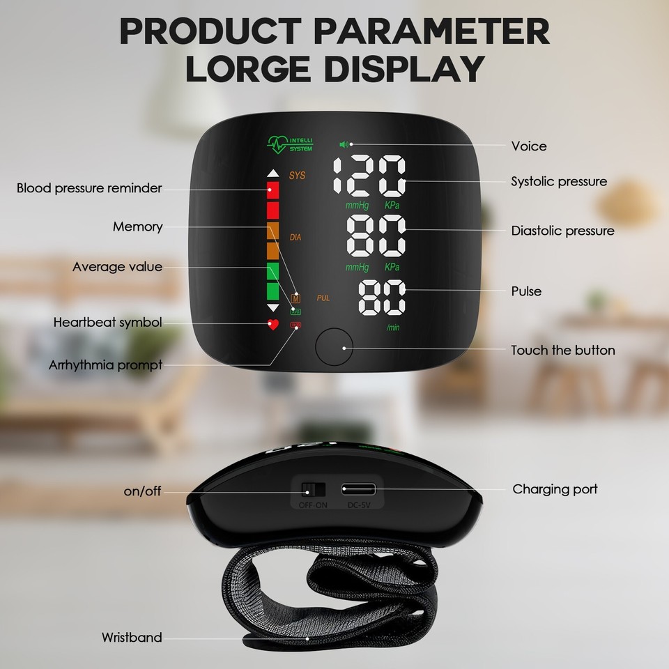 LED Digital Wrist Blood Pressure Monitor Automatic BP Cuff Heart Rate ...
