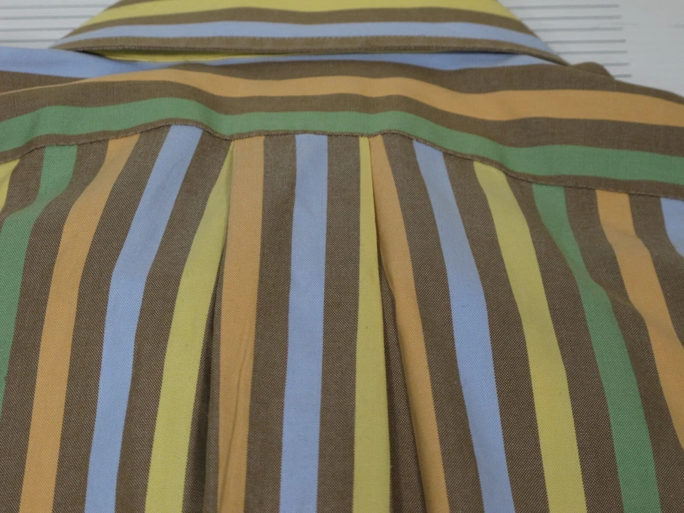 Maus & Hoffman Long Sleeve Shirt M Rainbow 2 Ply Egyptian Cotton Tan Multi Color - Image 3 of 4