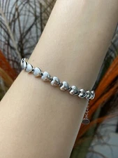 S925 Silver Heart Cuff Bangle Chain Charm Chunky Bohemian Bracelet For Women Her