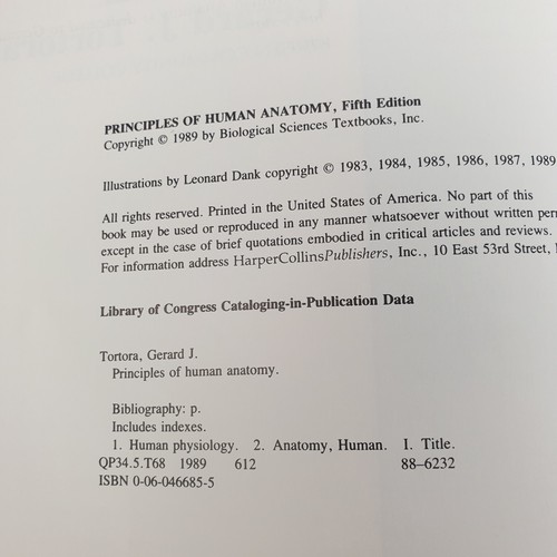 Vtg Principles of Human Anatomy 5th Ed Gerard J Tortora Medical 1989 USA HCov Vg - Picture 8 of 8