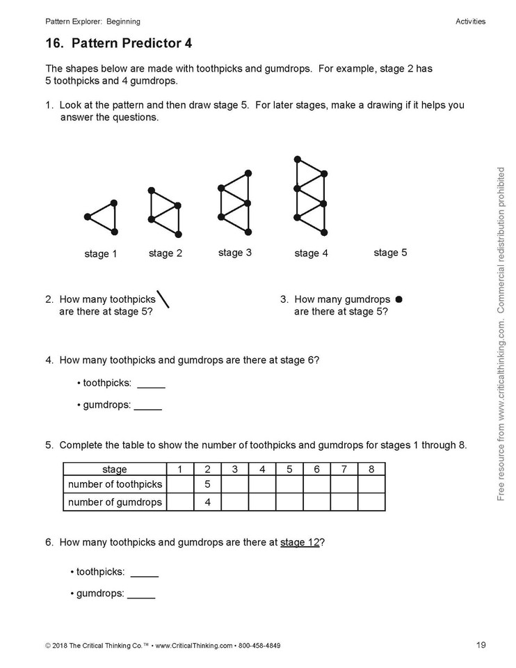 Pattern Explorer Beginning Workbook Develop Mathematical Reasoning for ...