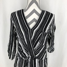 Cato Est 1946 Black White Striped Rolltab Sleeve Drawstring Waist Dress Medium