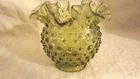 Fenton Green Hobnail Flower Vase, Signed
