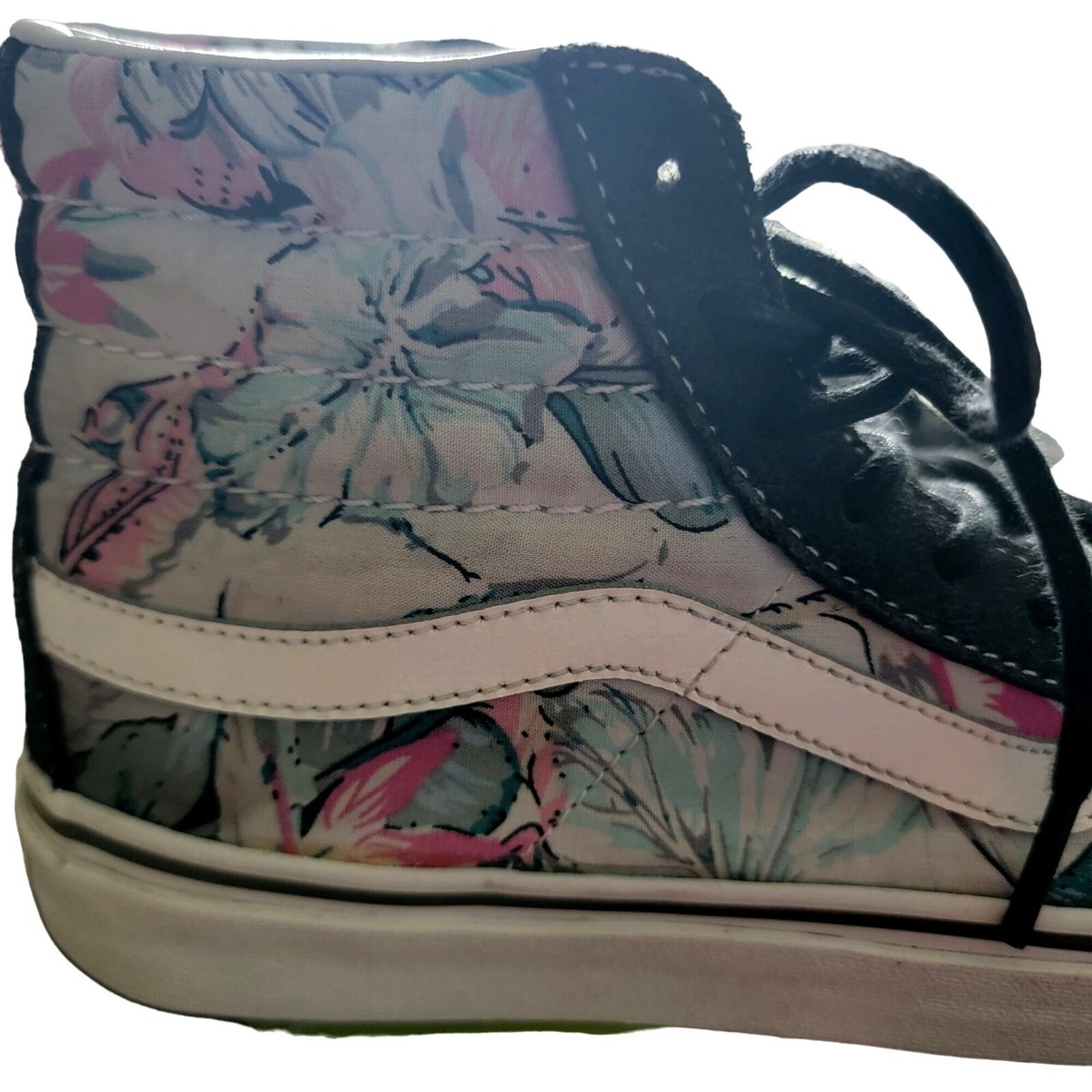 Vans Tropical Floral Hi Top Skate Shoes Black Suede Womens Size