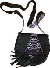 Justice Girls Black Aztec Initial  A  Purse NEW Back to School 