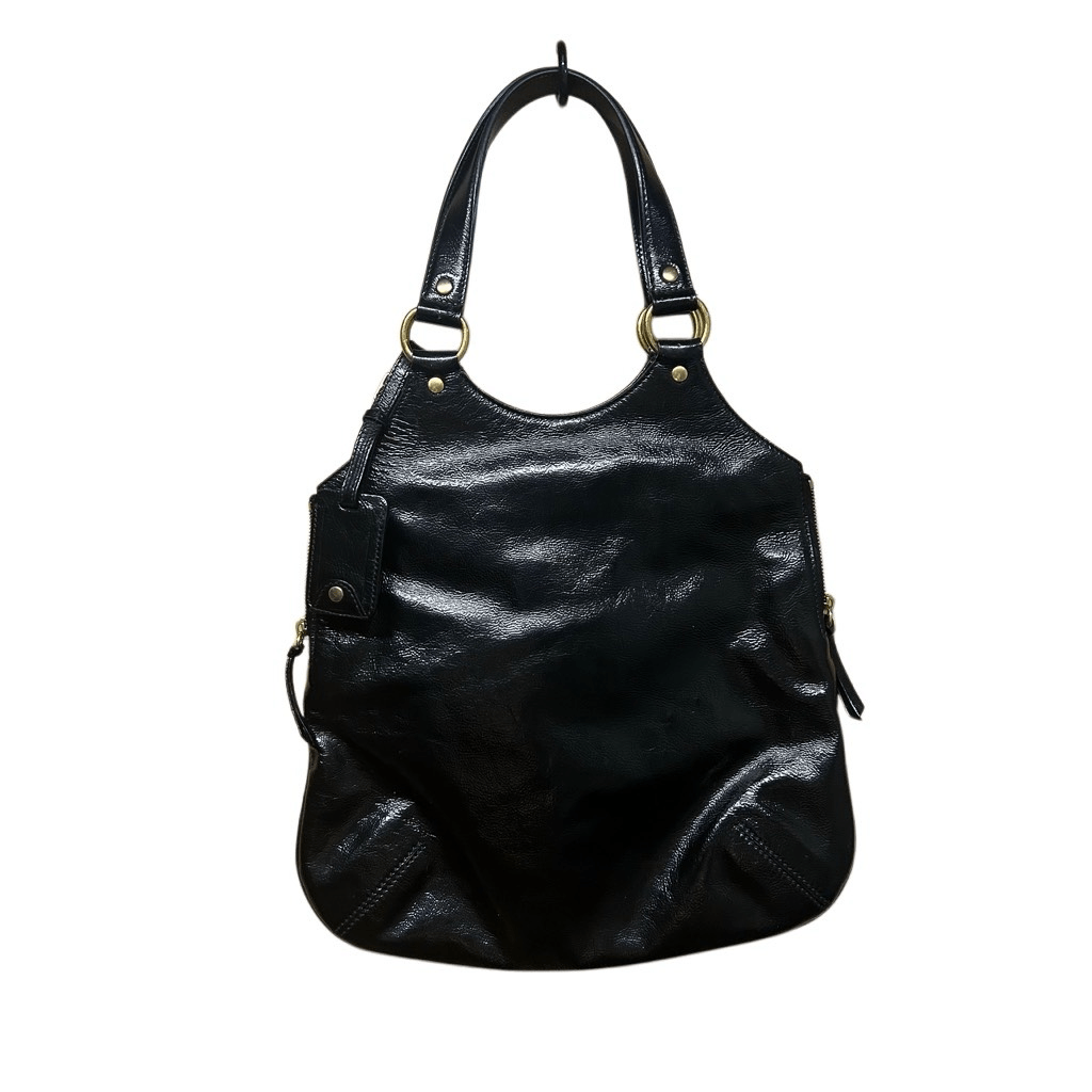 Borsa a mano Yves Saint Laurent Tribute in pelle verniciata nera tote borsetta YSL
