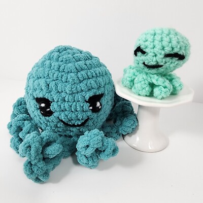 Mama Octopus with Baby Handmade Teal Amigurumi Crochet Kawaii Cute Sea Creatures