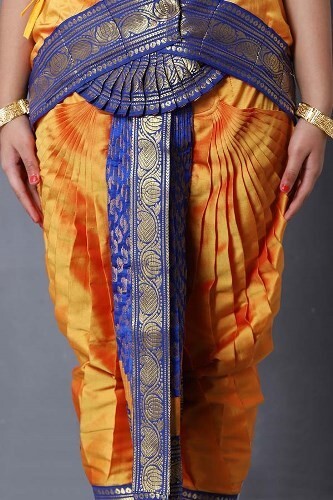 Blue Yellow Readymade Silk Bharatanatyam Dance Costume for Girls - Picture 6 of 24