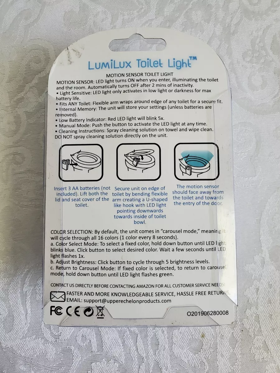 LumiLux Toilet Light Motion Detection, Advanced 16-Color LED Toilet Bowl  Light, Light Detection, Internal Memory (White)