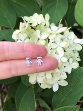 CZ Pave Teddy Bear Stud Earrings Sterling Silver 925 Dainty Tiny Studs 7.5mm