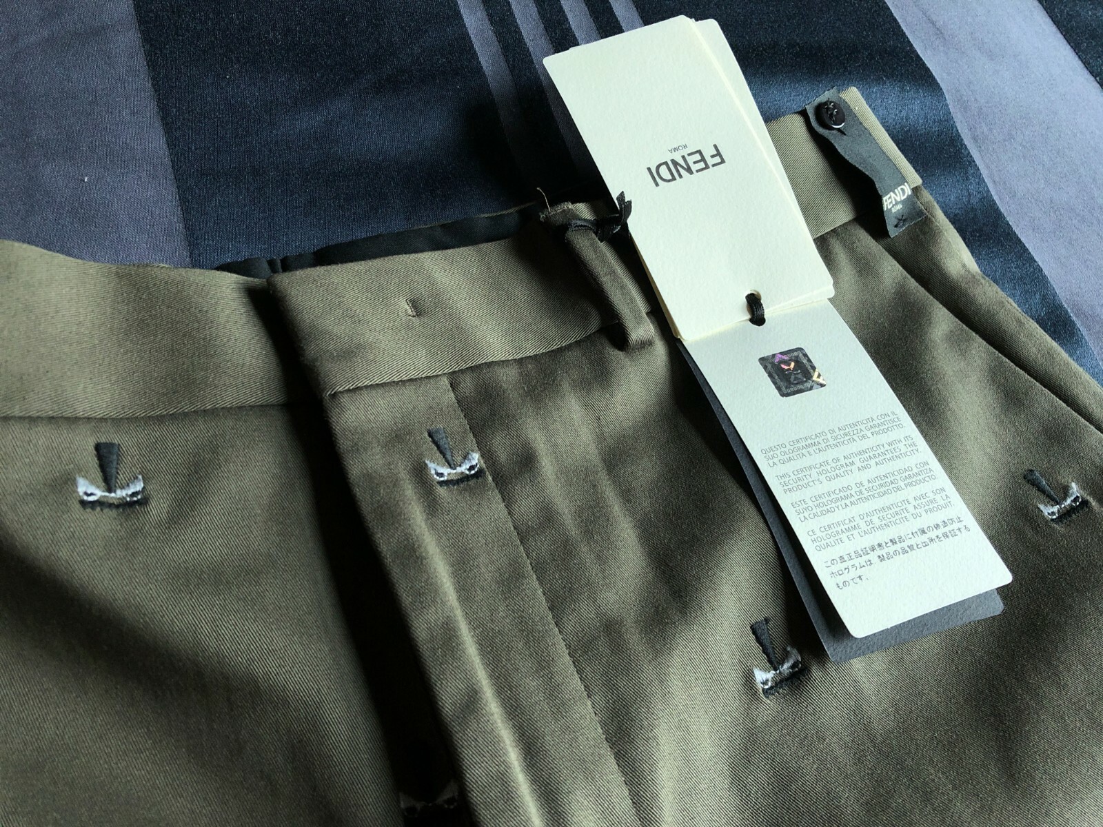 Fendi Men's 34x35 (48) Army Olive Embroidered Pants Unfinished Hem NWT