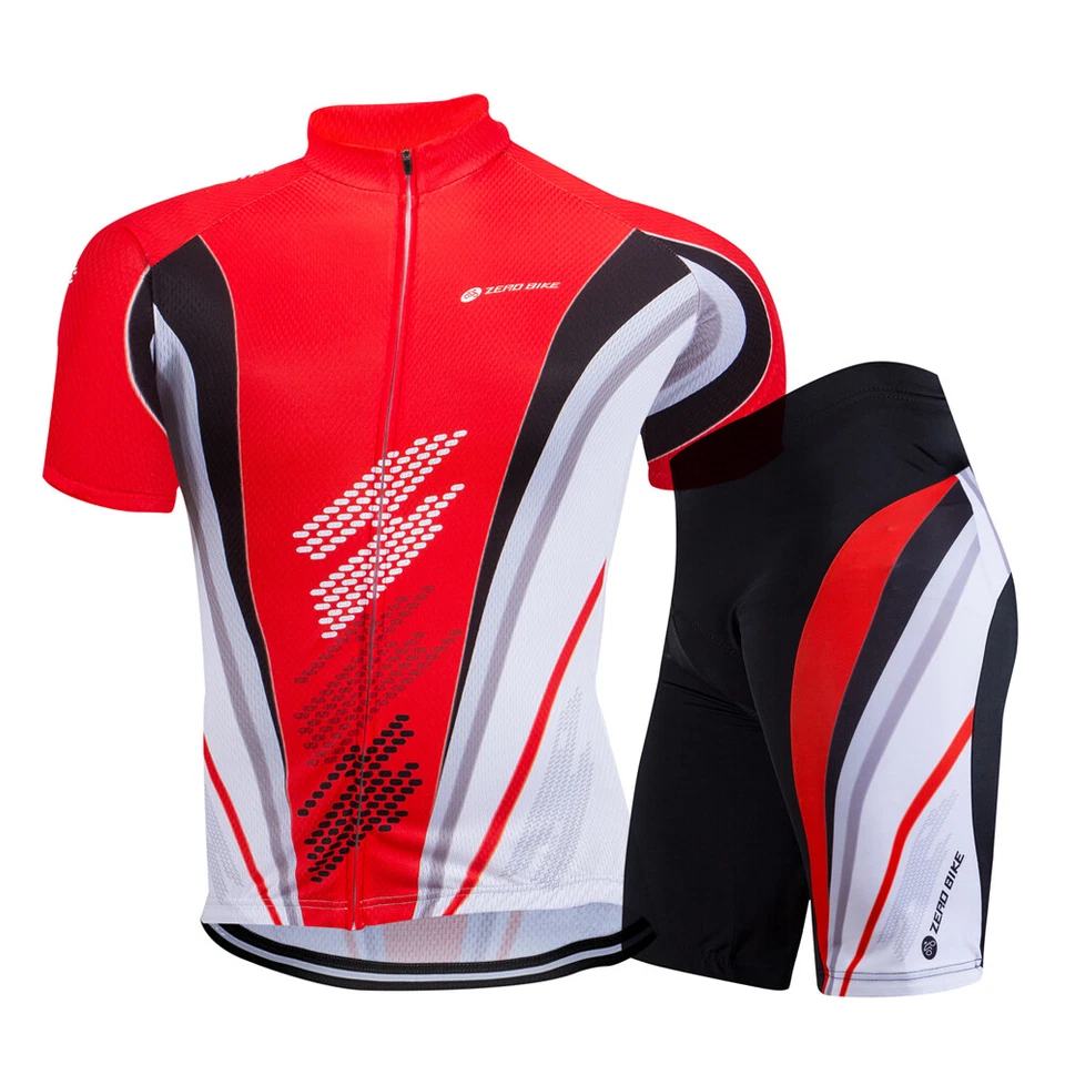ZEROBIKE Herren Radfahren Radtrikot Set Fahrradtrikot Kurzarm Radhose mit Sitzpolster Z14