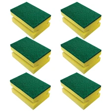 Heavy Duty Scouring Sponge 6 Pk -Sponge Side Wipes / Fiber Side Cleans & Scrubs