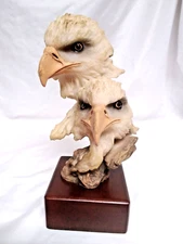 VTG BALD EAGAL DOUBLE HEADED STATUE/FIGURINE ON WOOD BASE 8"