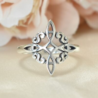 Hexenknoten keltischer Silberring, Anillos de plata 925, Nudo de Bruja, Geschenk