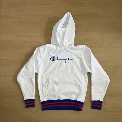 Champion Reverse Weave Yarn Dye Rib Trim Pullover Hoodie White