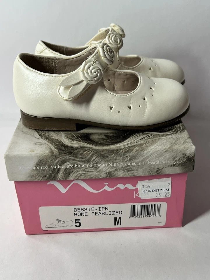 Nina Kids Toddler Girl Shoes 5M Bessie Bone White Pearlized Mary Janes Dressy - Image 2 of 4