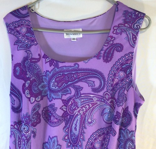 Studio 1 Purple Dress 14W Paisley Sheer Floral Feminine Fairy Coquette Retro - Picture 3 of 10