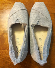TOMS Gray Felt Faux Fur Lined Slip-On Slippers Women's 8.5 CloudBound