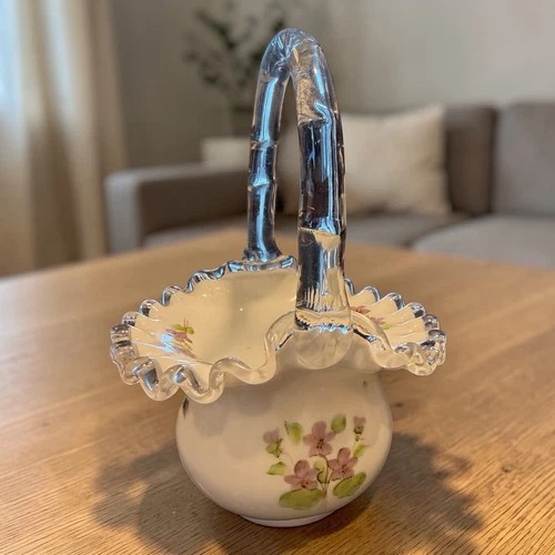 Vintage Fenton Silver Crest Violets in the Snow Basket