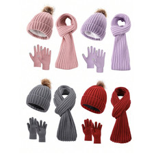 3pcs Beanie Hat Scarf Gloves Set Winter Warm Cozy Knit Outdoor Scarf for Women