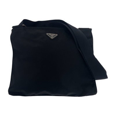 PRADA Tessuto Triangle with logo Shoulder Bag Sacoche Black Black Nylon