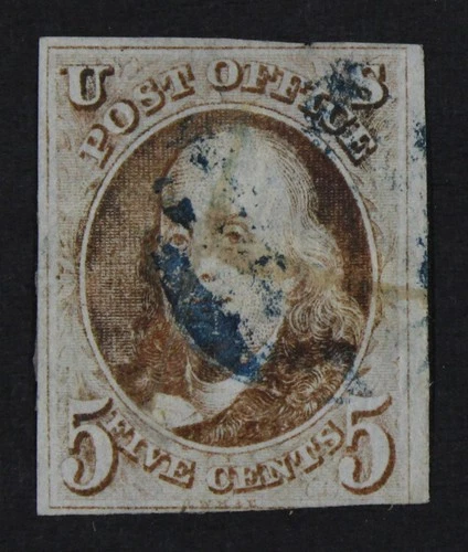 CKStamps: US Stamps Collection Scott#1 5c Franklin Used CV$375