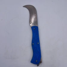 Vintage Folding Pruning Knife – Curved Blade, Blue Handle