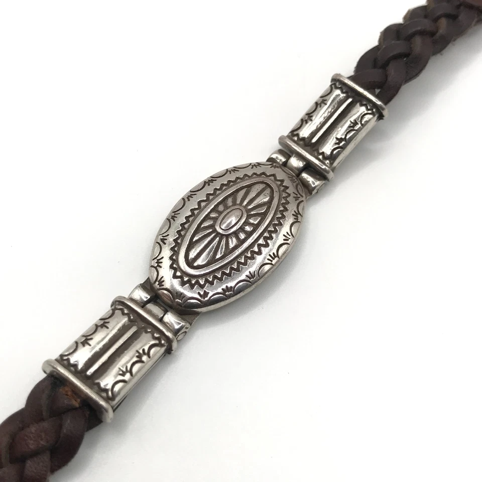 Браслет BRIGHTON Santa Fe в западном стиле тканый коричневый кожаный и посеребренный винтажный - Изображение 4 из 4