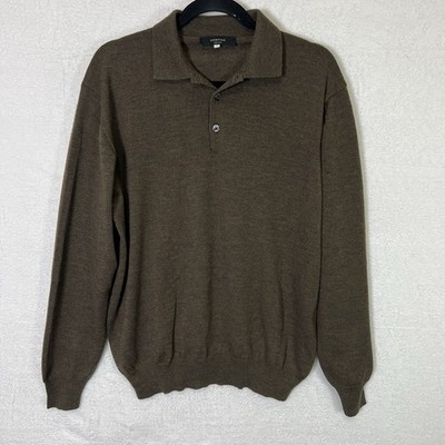 Cortina Italy Merino Wool Polo Sweater Men s L Brown Casual Work Capsule Luxury