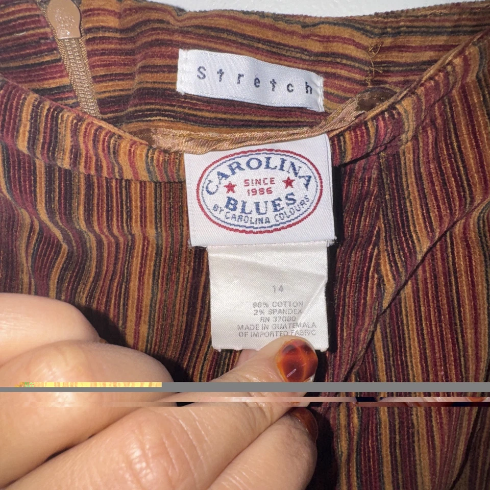 Vtg 90s Y2K Carolina Blues L Multi Stripe Corduroy Mini Skirt Academia 70s Boho - Image 4 of 4