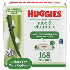 Unscented Wipes with Aloe and Vitamin E 3 Flip-Top Packs 168 Total Count
