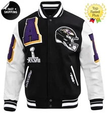 New Mens Baltimore Ravens Mashup Rib Black & White Varsity Wool Letterman Jacket
