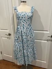 Draper James Midi Dress Floral Smocked Ruffle Sleeveless Pockets Cottagecore