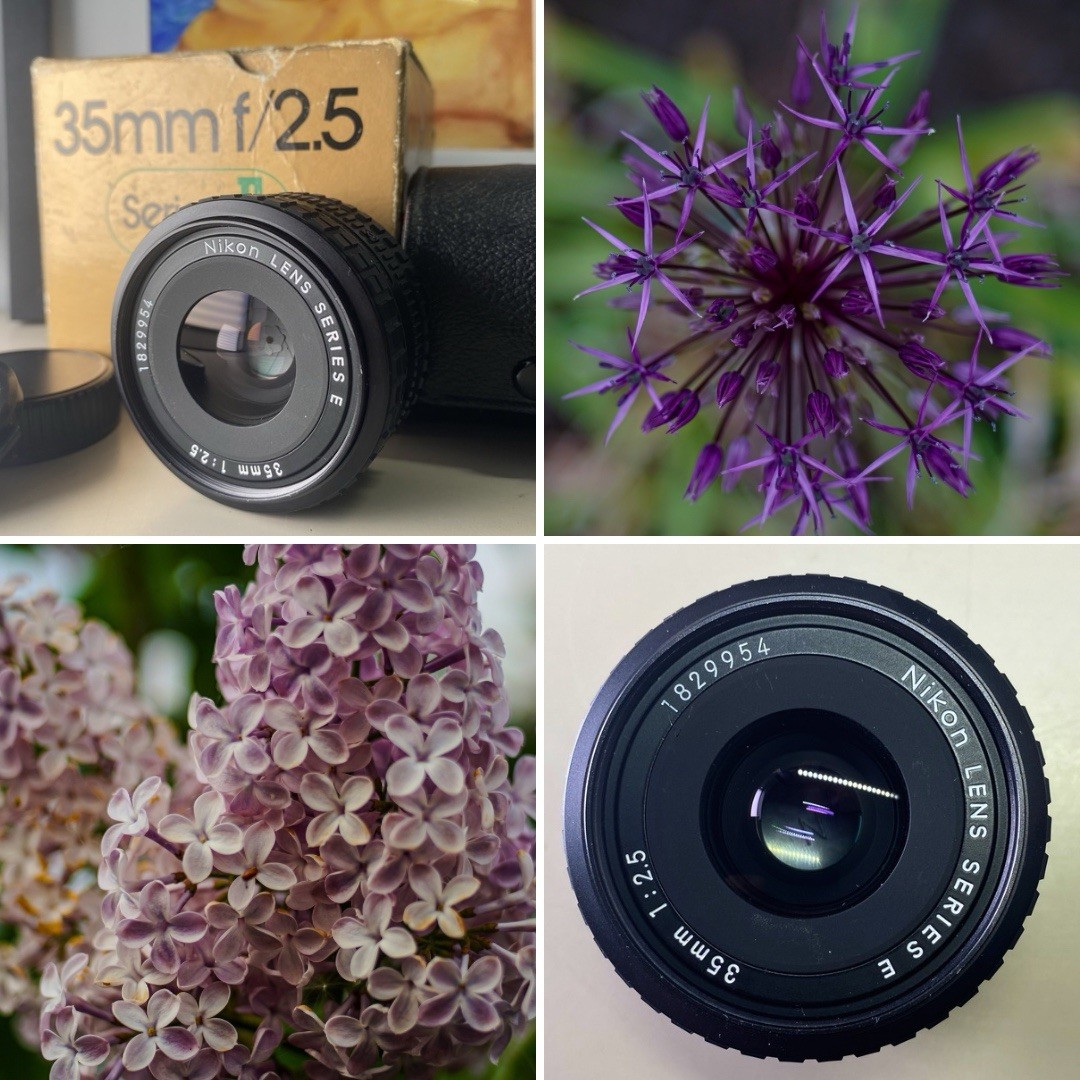 Nikon Series E 35mm f/2.5 Pancake Lens Nikon F Mount + Box Case Caps Test Pics